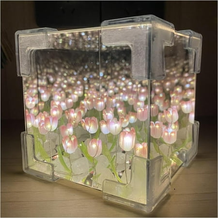 

Yazoeiaing DIY Tulip Cube Mirror Lamp 2024 New 21 Flower Tulip Lamp DIY Tulip Mirror Night Lights for Bedroom Creative Gift for Teen Girls Couple Friends Children (Pink) Q6C-1948