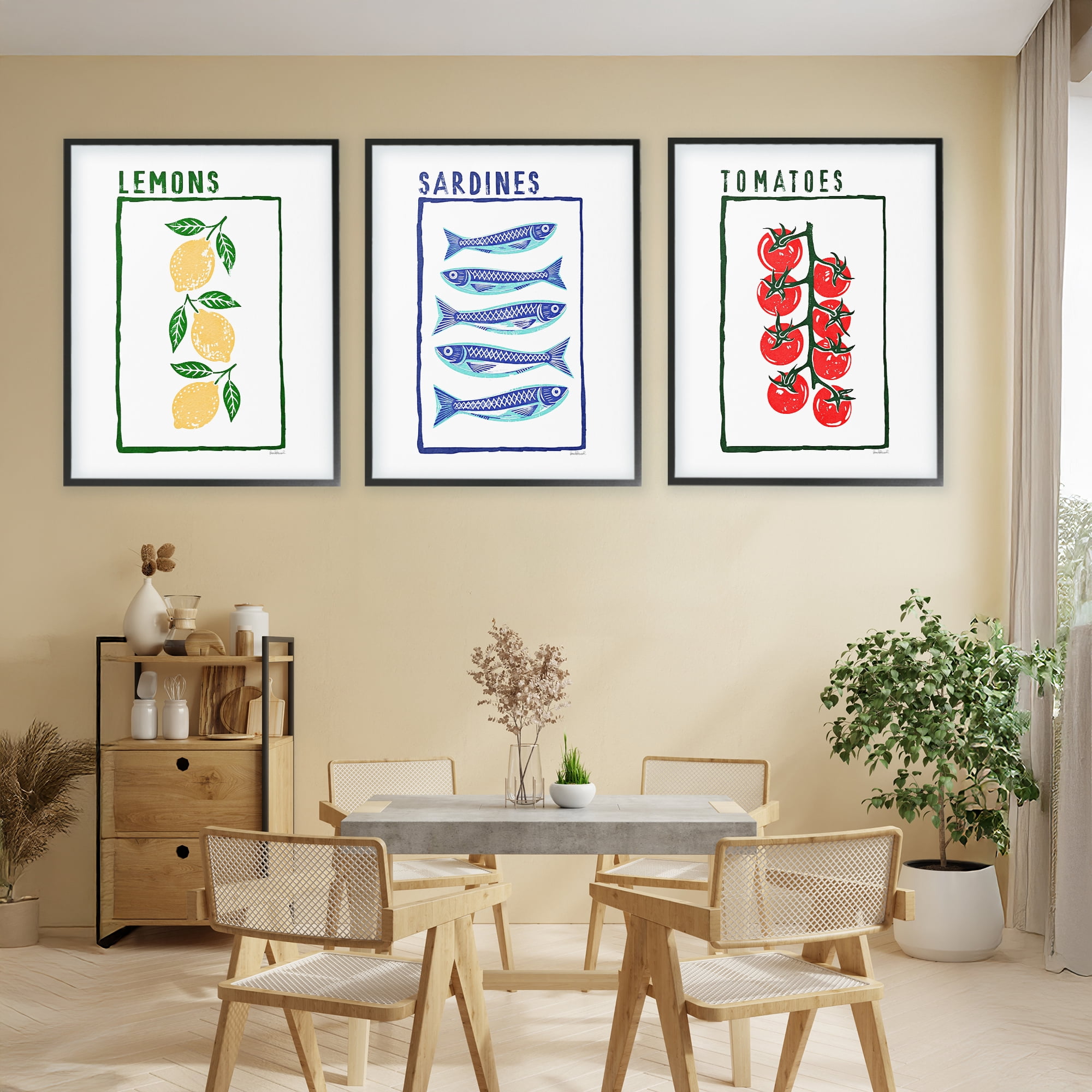 Stupell Industries Healthy Summer Foods 3 Piece Black Framed Giclee Art Set, design by Amanda Greenwood