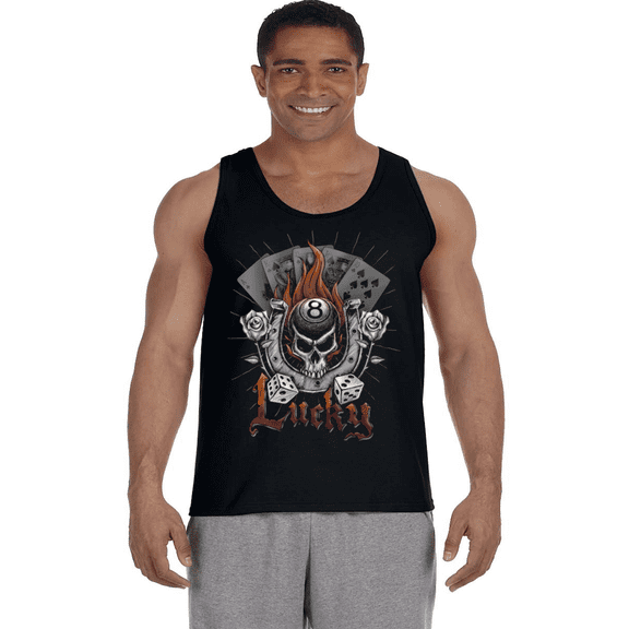 Mens Tank Tops Lucky Skull T-shirt Sleeveless Muscle Tee Tanks