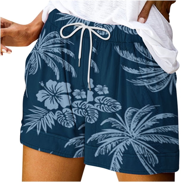 Pantalones Cortos de Mujer con Bolsillos Impresos de Cintura Elástica Pantalones Cortos Casuales, Ajuste Suelto Y Pantalones Cortos de Mujer Frescos para el Verano