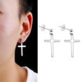thumbnail image 2 of Pendientes de Perno Colgante Cruz Color Plata Pulida Sunnimix Pendiente cruzado de acero inoxidable, 2 of 8