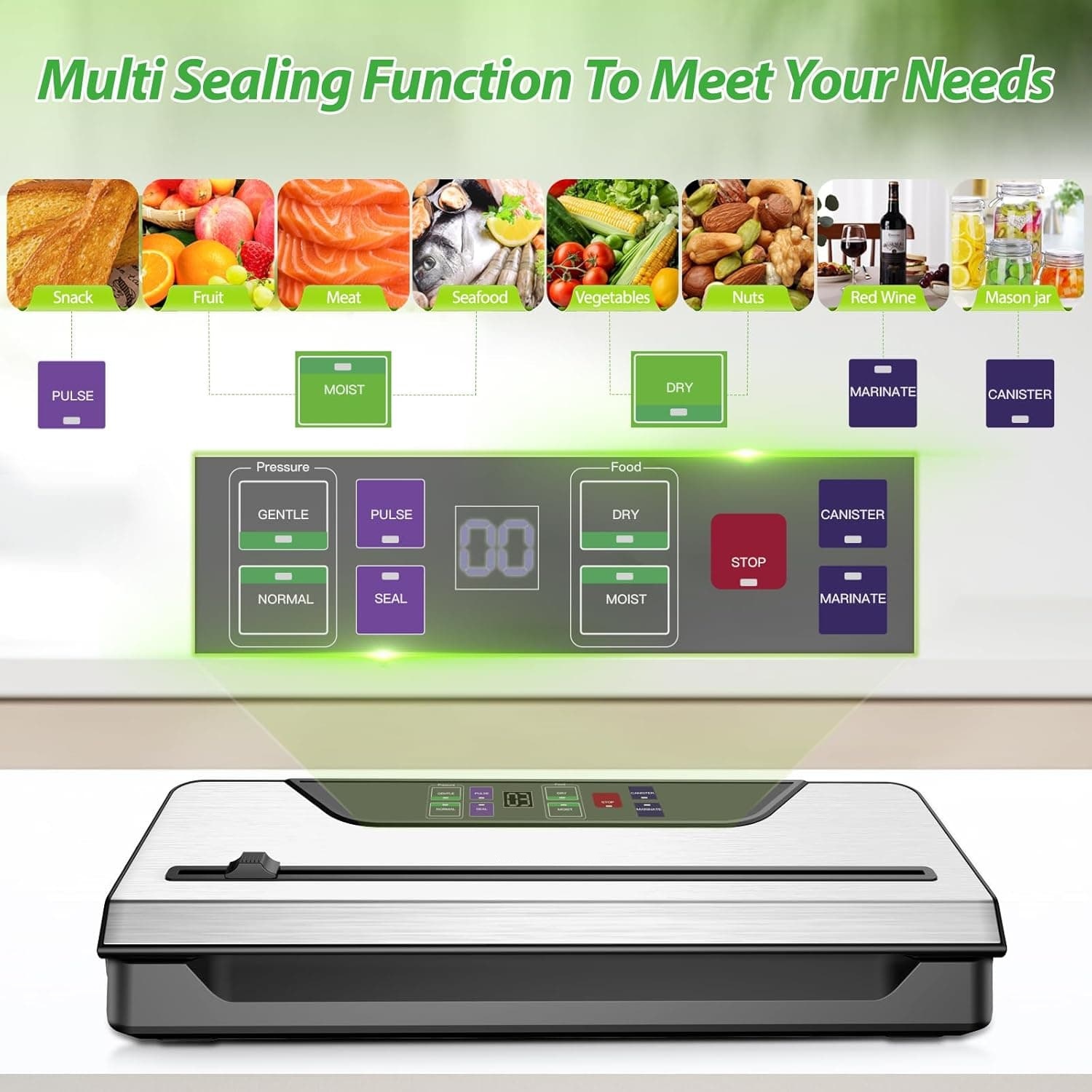 Vacuum Sealer for Food,10-in-1 Food Fresh Saver Vacuum Sealer Machine V30 with Mason Jar Kit,Built-in Cutter,Digital Timer,Dry&Moist Modes,Include Bags&Hoses,Gift for Mom Wife Grandparents Chef