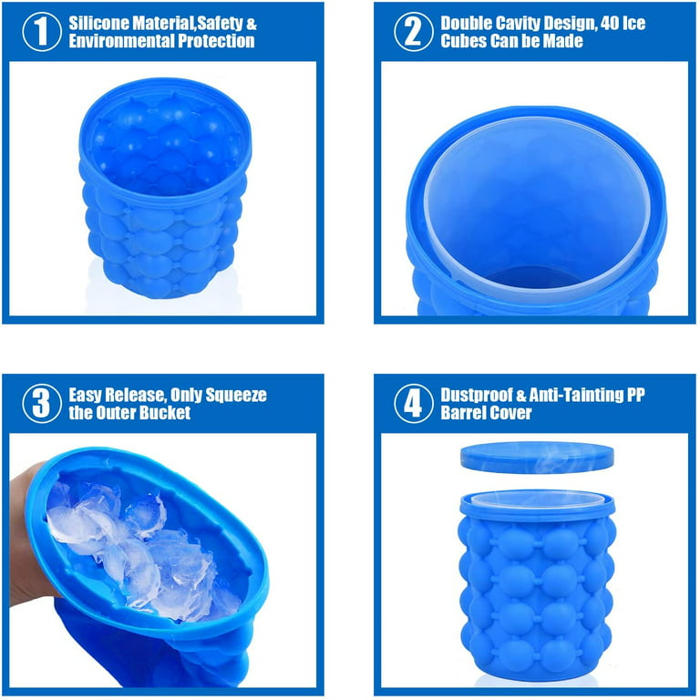 Ice Cube Tray, Silicone Ice Bucket with Lid, BPA Free, 2 in 1 Portable Ice  Cube Maker, Ice Cube Mold Genie for Frozen Whiskey, Cocktail, Beverages,  Blue 