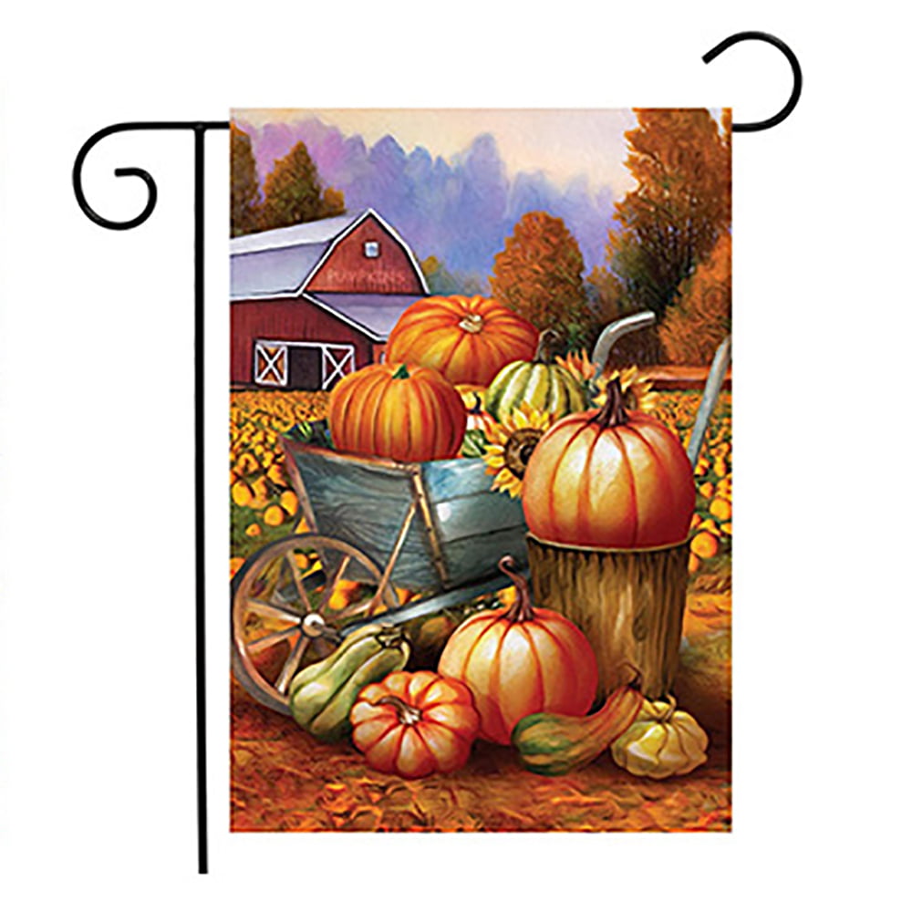 Welcome Fall Pumpkin Garden Flag Thanksgiving 12.5x18 Inch Small Double Sided Burlap Flags For Outside Outdoor Seasonal Decor For Yard 