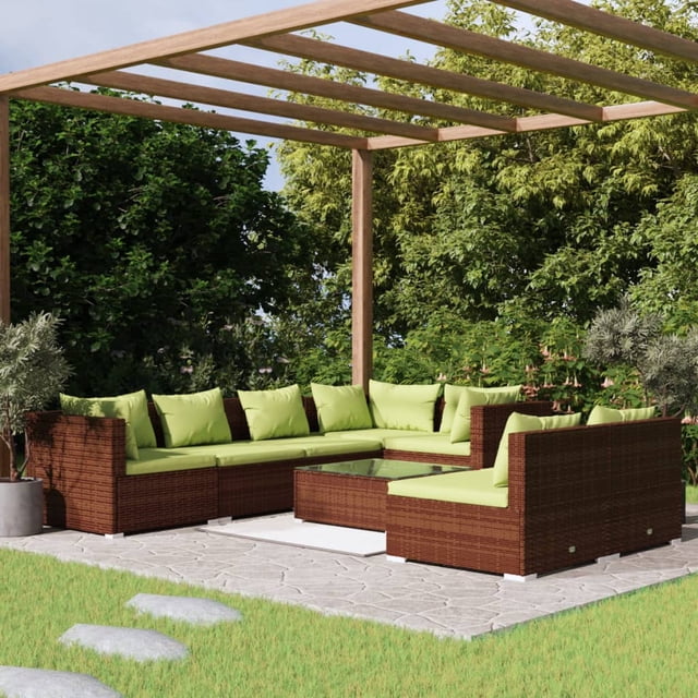 vidaXL Ensemble Salon de Jardin 8 Pcs avec Coussins Rotin Poly Brun