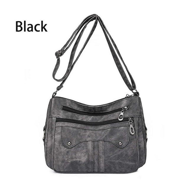 Bolso de hombro de gran capacidad estilo vintage • Correa ajustable • Imitación cuero • 27x13x21cm • Múltiples bolsillos • Azul, marrón, beige, gris, caqui