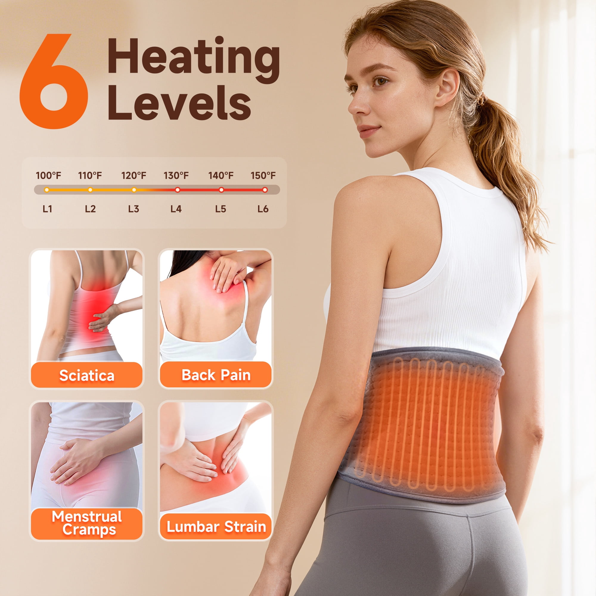 ALLJOY 12"x24"+20" Large Heating Pad for Back Pain Relief, Waist Belt with Heat for Lumbar Pain/Period Cramps/Sore Muscles, Best Gift for Birthdays/Holidays/Daily Self-Care