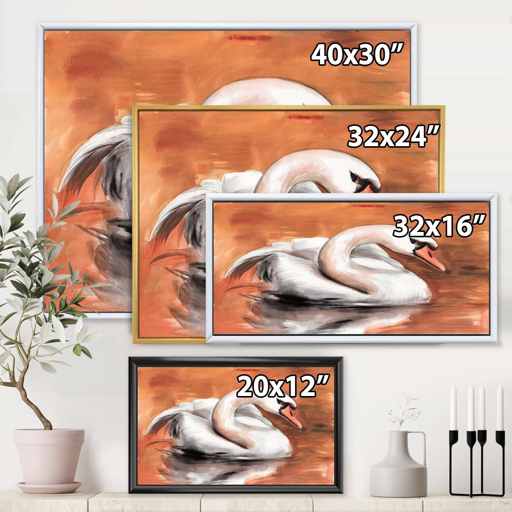Designart 'Close Up Swan On The Water' Traditional Framed Canvas Wall Art Print