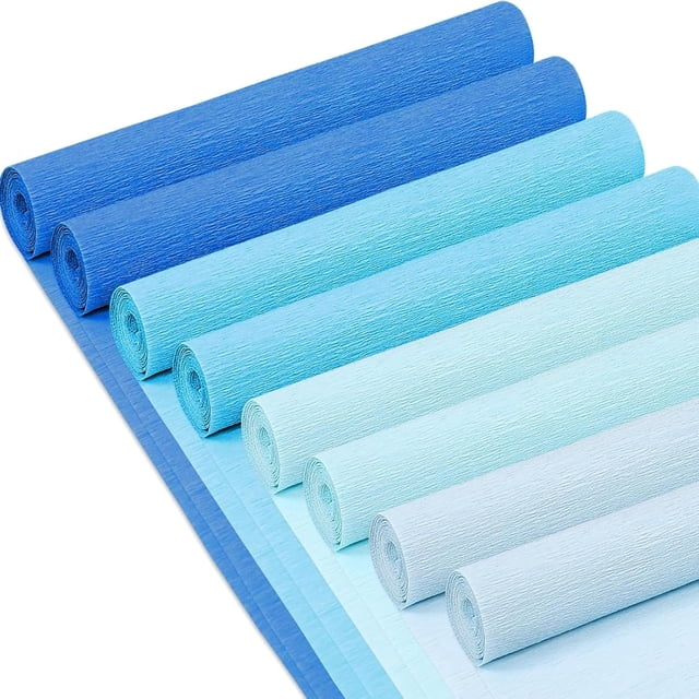 8 Rolls 65.6ft Fall Crepe Paper Streamers 50 x 250cm 4 Colors Party Streamers Fall Theme Crepe Paper Roll Decorative Craft Streamer for DIY Gift Wrapping Paper Crafts Decor (Blue)