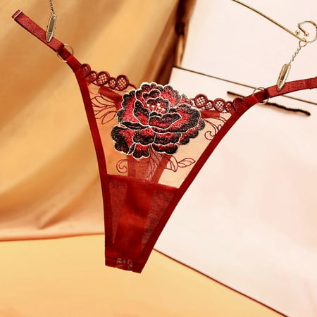 

Yutnsbel Underwear Women Ladies Embroidered Thong Low Waist Cutout Panties