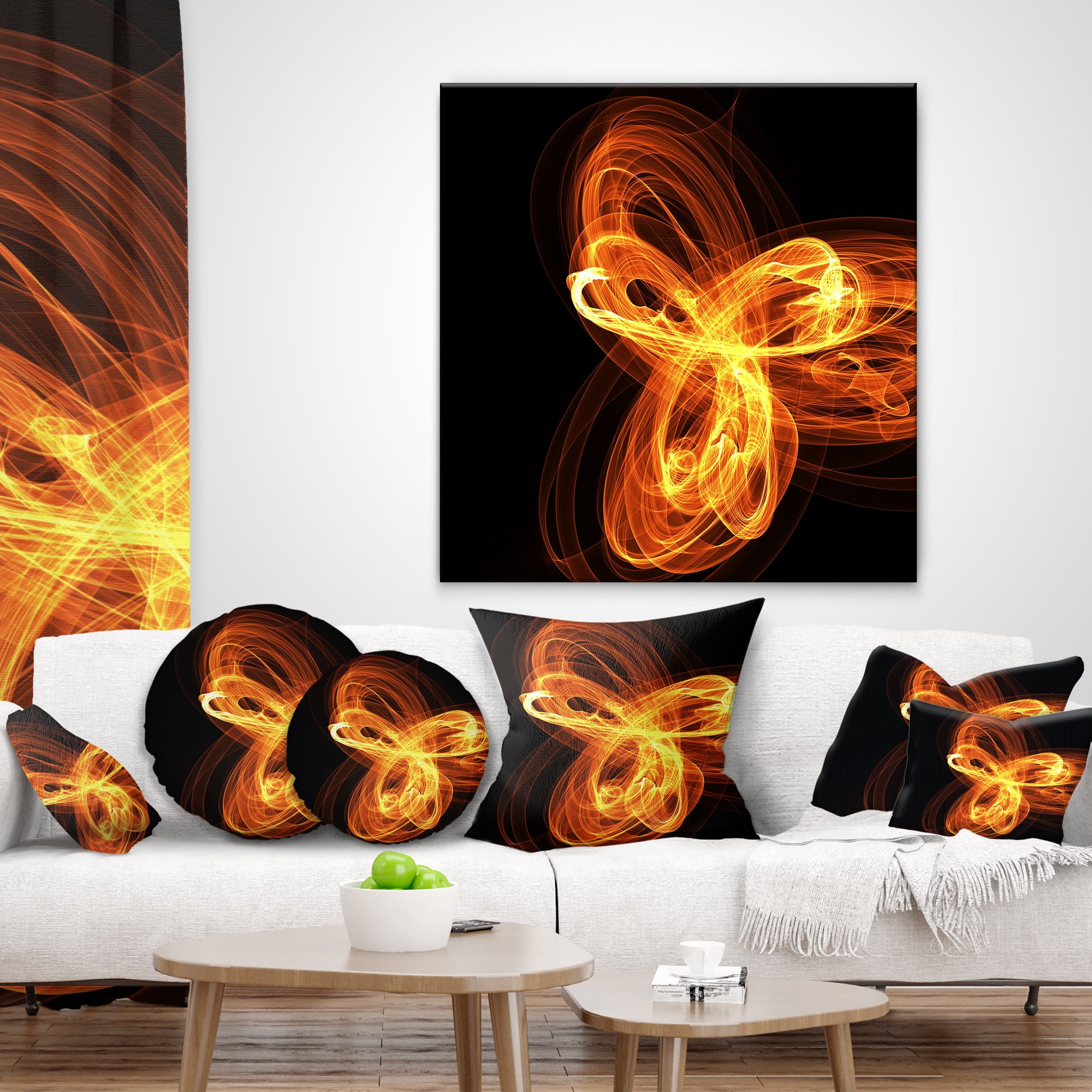 Designart Fractal Fire Pattern Painted in Air - Abstract Throw Pillow - 16x16