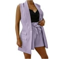 thumbnail image 2 of Wyongtao Women's 2 Piece Outfits Sleeveless Suit Vest and Wide Leg Shorts Business Casual Blazer Sets,Purple XL, 2 of 6