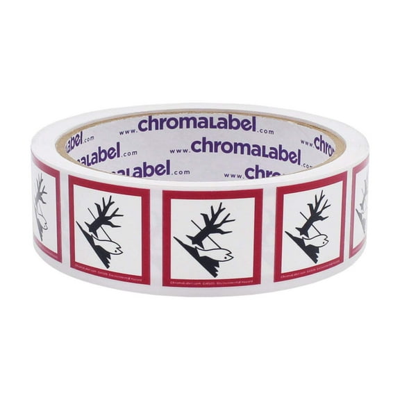 1" x 1" Permanent Durable D.O.T. Hazard Labels: GHS09: Environmental Hazard Pictogram, 250/Roll