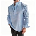 thumbnail image 2 of Plus Size Big & Tall Men's Striped Stand Collar Shirt Long Sleeve Button Henley Top Casual Pullover Knit Shirts Fashion Tops 4 Button Closure Polyester Blend Breathable Soft, 2 of 8