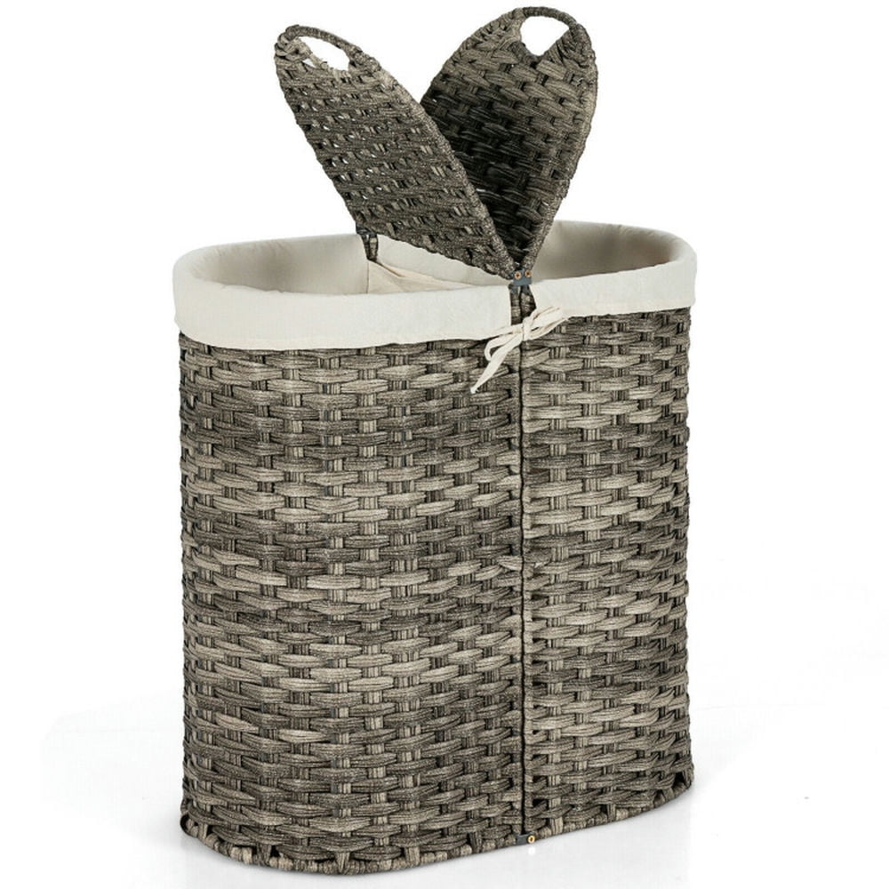 Finihen Laundry Hamper, Laundry Basket, Handwoven Laundry Hamper Basket with 2 Removable Liner Bags, for Bathroom, laundry Room, Gray Finihen Laundry Hamper, Laundry Basket, Handwoven Laundry Hamper Basket with 2 Removable Liner Bags, for Bathroom, laundry Room, Gray