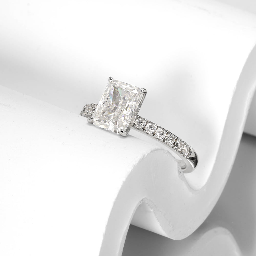 Luxury 3ct Radiant Cut Moissanite Engagement Rings For Women Sterling Silver 18K White Gold Plated D Color Diamond Wedding Ring