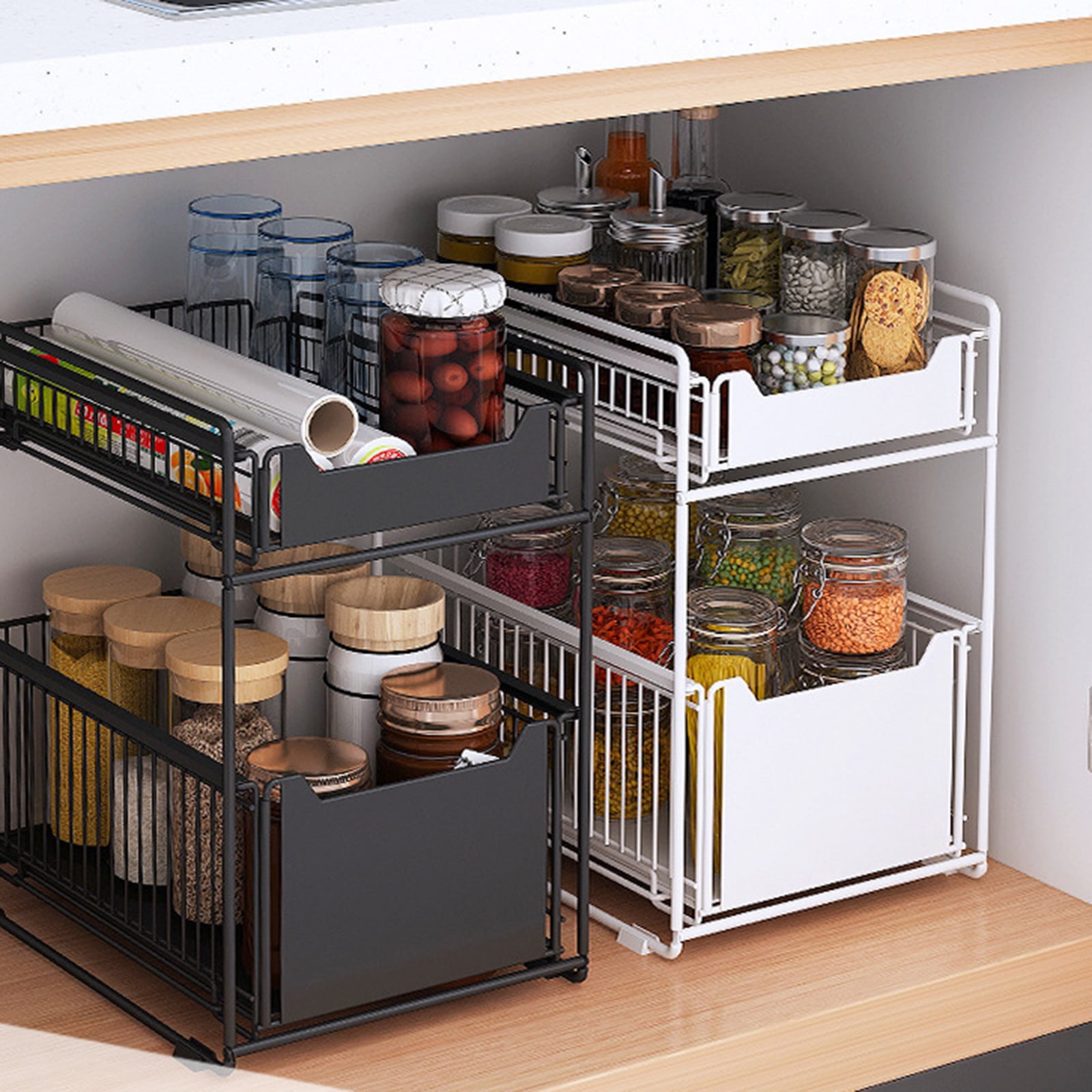 2 Tier Under Sink Organizer,Multi-Use Kitchen Bathroom Organizers and Storage with Sliding Drawer,Bathroom Cabinet Pull Out Shelves for Home Kitchen
