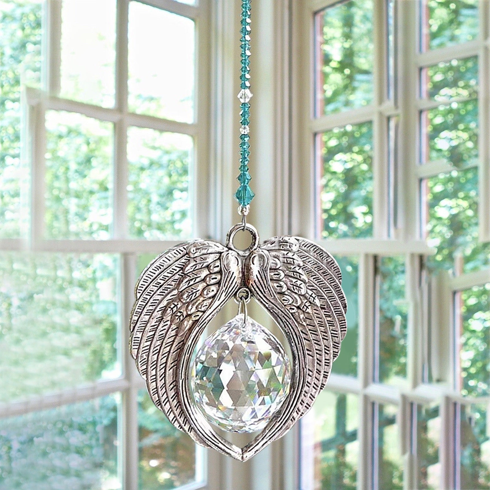 Set 5 Suncatcher Crystal Ball Prism Silver Angel Wings Pendant Window Hang Decor 