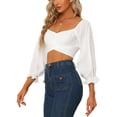 thumbnail image 4 of MODA NOVA Juniors Cute Off Shoulder Tie Knot  Back Crop Top Blouse, 4 of 5