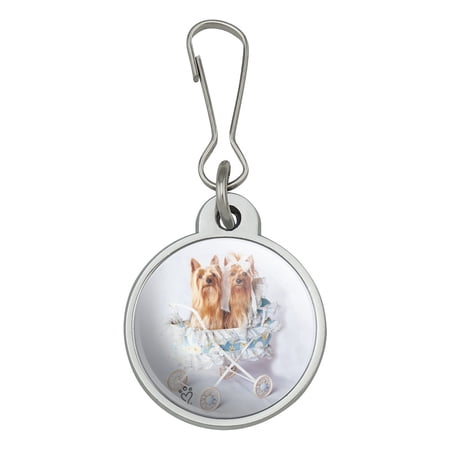 Yorkie Yorkshire Terriers Dog Baby Stroller Jacket Handbag Purse Luggage Backpack Zipper Pull Charm