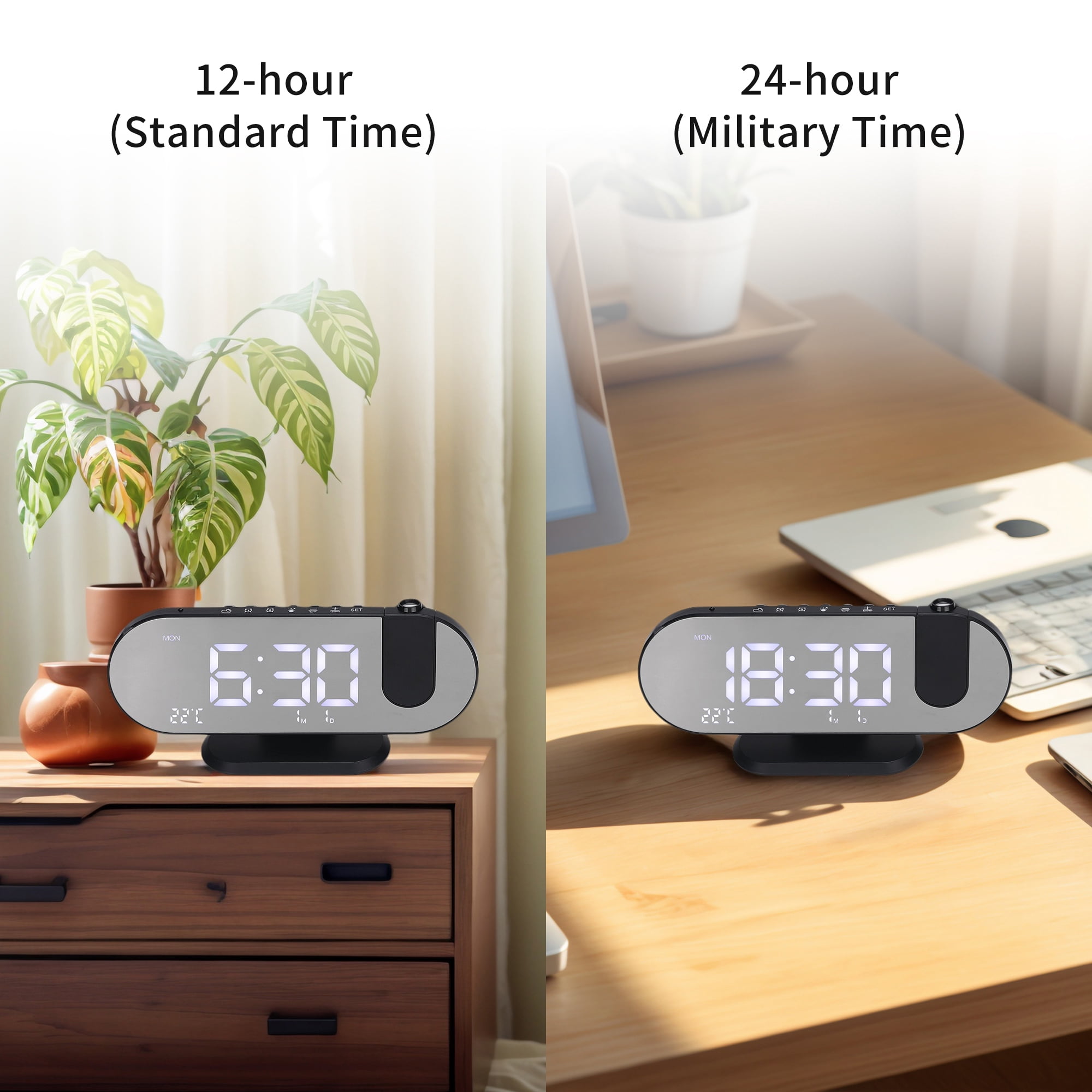 Unique Bargains Projection Alarm Clocks for Deep Sleepers Black Blue