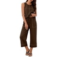 thumbnail image 3 of Akmaiox Two Piece Sets for Women Sleeveless Tank Tops Elastic Waist Drawstring Wide Leg Pants with Pockets Trendy Stripes Casual Loose Summer Vacation Lounge Sets S-3XL, 3 of 10