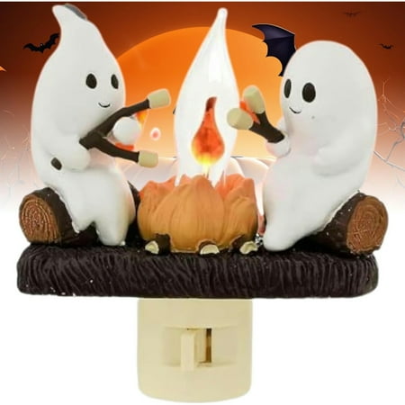 

Ghost Campfire Flickering Nightlight 2 Ghost Roasting S mores At Campfire Flickering Flame Nightlight LED Faux Campfire Night Light Plug into Wall Halloween Home Decorations Gifts