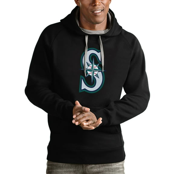 Men's Antigua Black Seattle Mariners Victory Pullover Team Logo Hoodie