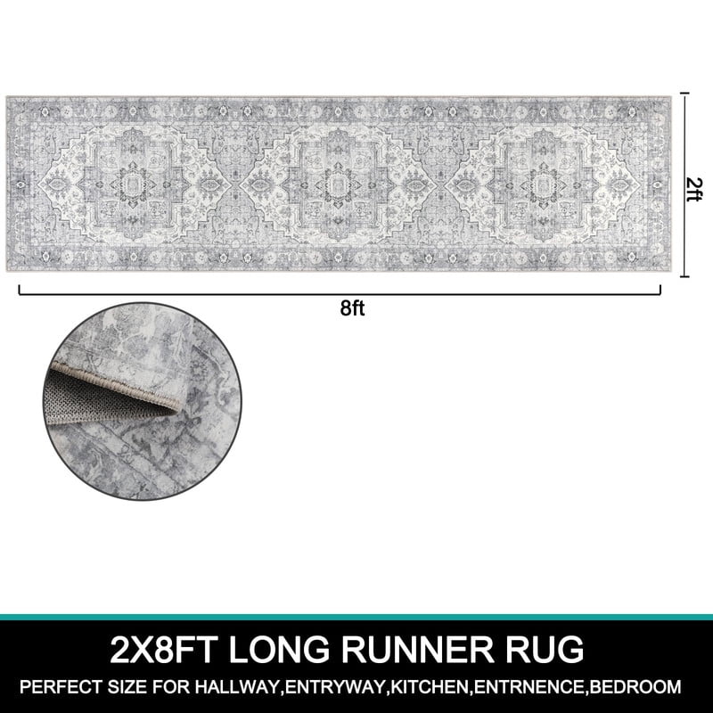 Aonewoe Boho Hallway Runner Rug 2x8, Washable Rug Runners with Rubber Backing, Non Slip Vintage Kitchen Runner, Farmhouse Carpet Runners for Hallways Laundry Room Entryway Bedroom