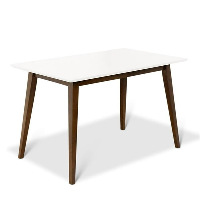 Allora Table à Manger Rectangulaire en Bois Massif de Style Mi-Siècle 47 Pouces Blanc