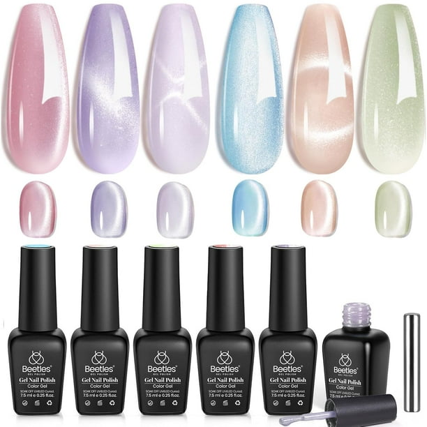 Set de esmaltes de uñas Beetles Cat Eye Gel, 6 colores y imán