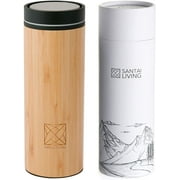 Santai Living 1-Click Open Vacuum Insulated Travel Mug - Bamboo & Double Walled Stainless Steel Thermo Flask 14oz/400ml