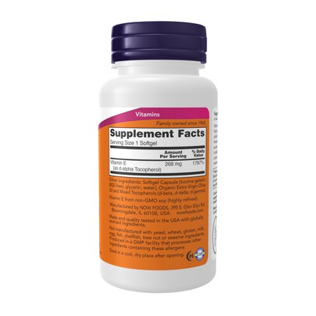 ナウフーズ E-400 ビタミンE 268mg (400IU) 100粒 ソフトジェル NOW Foods Vitamin E-400 With Mixed Tocopherols ミックストコフェロール サプリ