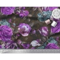 thumbnail image 3 of Soimoi Tissu Poly Georgette Violet Feuilles & Floral Imprimé 1 Yard 42 Pouces de Large, 3 of 3