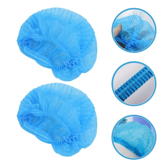 HOOWIFFY 100Pcs Disposable Blue Non Woven Hair Caps with Elastic for Home and Professional Use