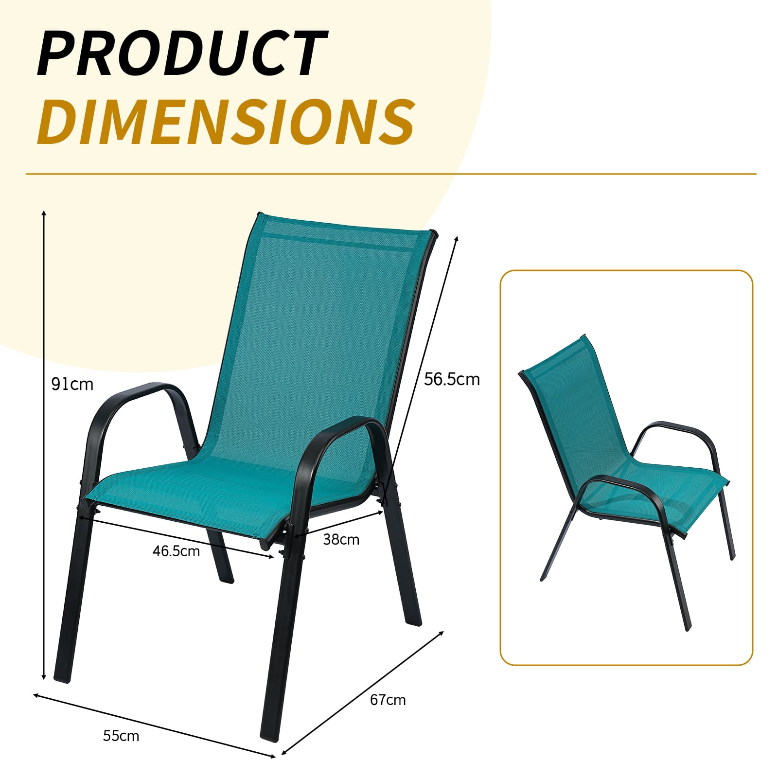 Stackable Outdoor Patio Dining Chairs with Backrest/Armrests for Lawn Garden Balcony Deck Camping-Set of 4 (Turquoise)