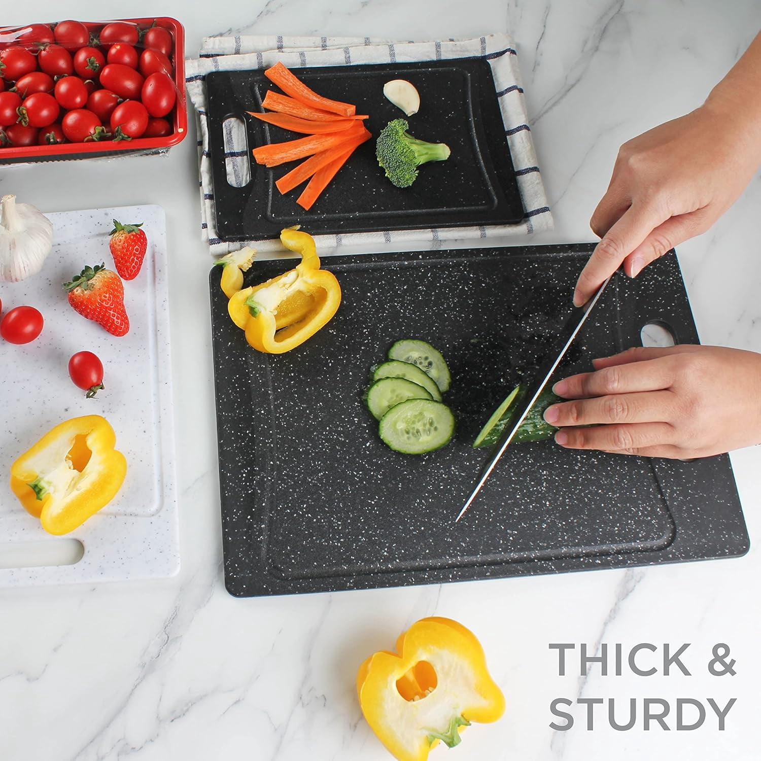 COOK WITH COLOR 3-Piece Cutting Board Set, Non-slip Chopping Board Kitchen Utensils Set Home Essentials, Black White