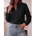 thumbnail image 3 of PRETTYGARDEN Women's Floral Embroidered Button Down Shirts | Ladies Dressy Fall Blouses, Long Sleeves, Ruffle Neck, Elegant Boho Eyelet Tops for Work, Business & Spring Casual Outings, 3 of 9