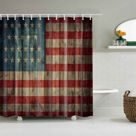 Shower Curtain Set With Hooks America Flag Stripes Navy Stars Wooden Board Vintage Bathroom Decor Waterproof Polyester Fabric Bathroom Accessories Bath Curtain Walmart Canada