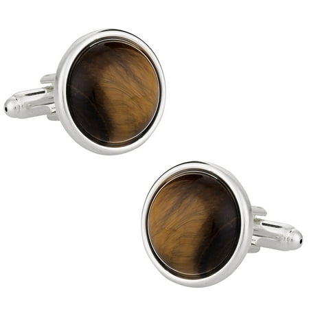 Dome Stud Cufflinks - Domed Tiger Eye Cufflinks with Sterling Silver Plate