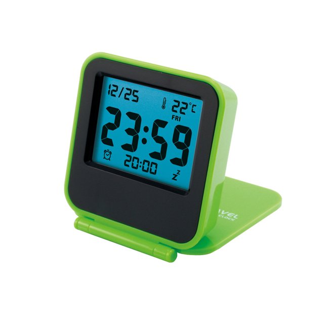 Kenally Reloj despertador de con luz nocturna, reloj de viaje, reloj plegable, indicador de temperatura y fecha Artesanía Verde