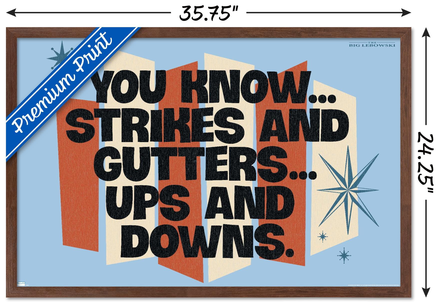 The Big Lebowski - Strikes and Gutters Wall Poster, 22.375" x 34", Framed
