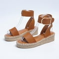 thumbnail image 5 of Penkiiy Platform Sandals Women Buckle Open Toe Ankle Strap Women's Platform Wedge synthetic Sandals Espadrilles Shoes 39 Brown, 5 of 9