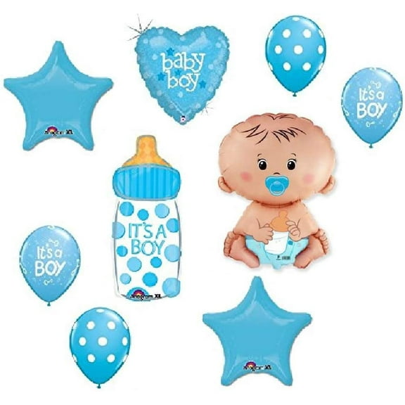 DalvayDelights It's a Boy Baby Shower Bottle Diaper Pacifier Shape Blue 9 Piece Party Mylar & Latex Balloons Set B