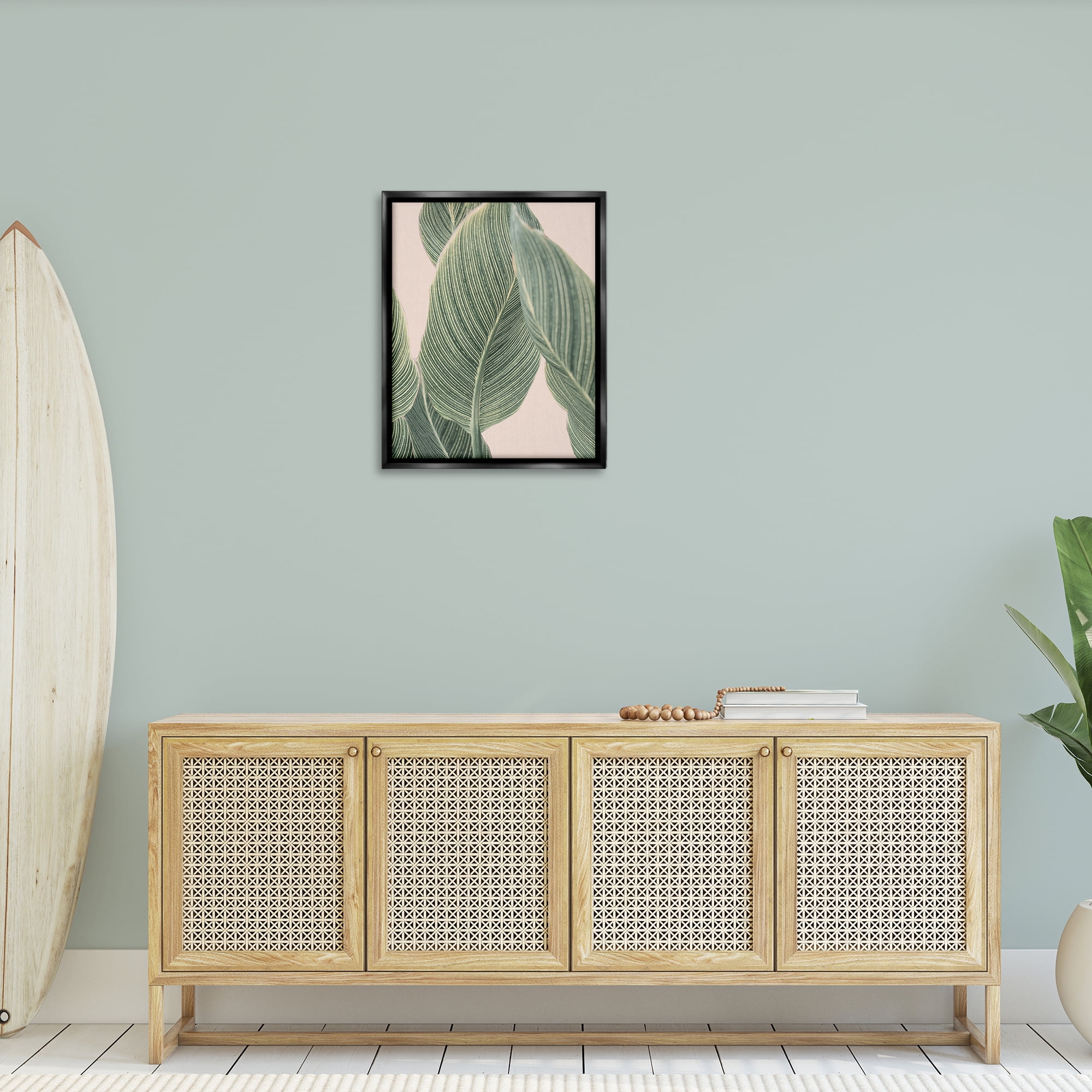 Stupell Industries Curled Green Leaves Plants & Flowers Painting Black Floater Framed Canvas Art Print Wall Art, 25 x 31