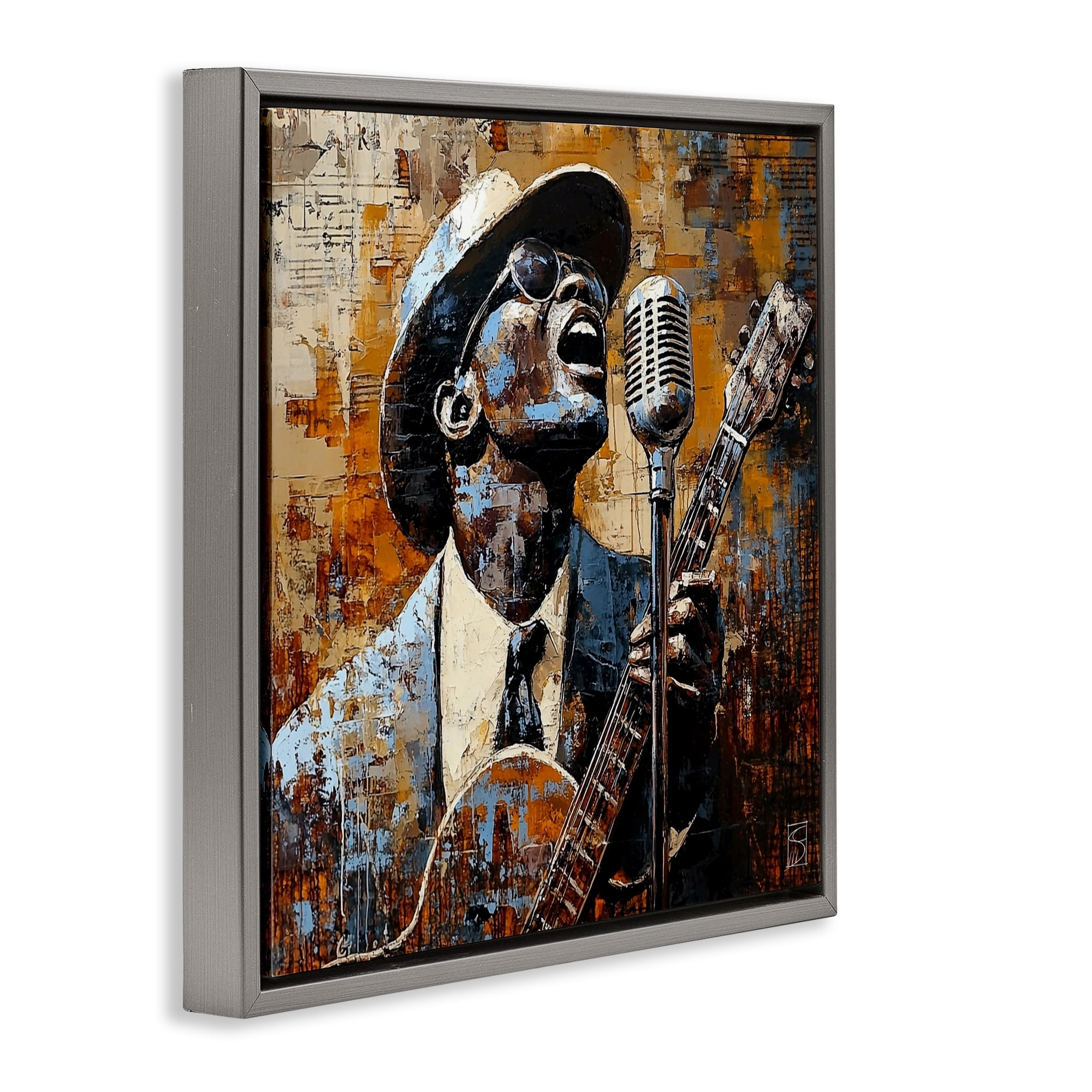 Stupell Industries Passionate Blues Singer Gray Framed Floater Canvas Wall Art, design by Sara Culpepper