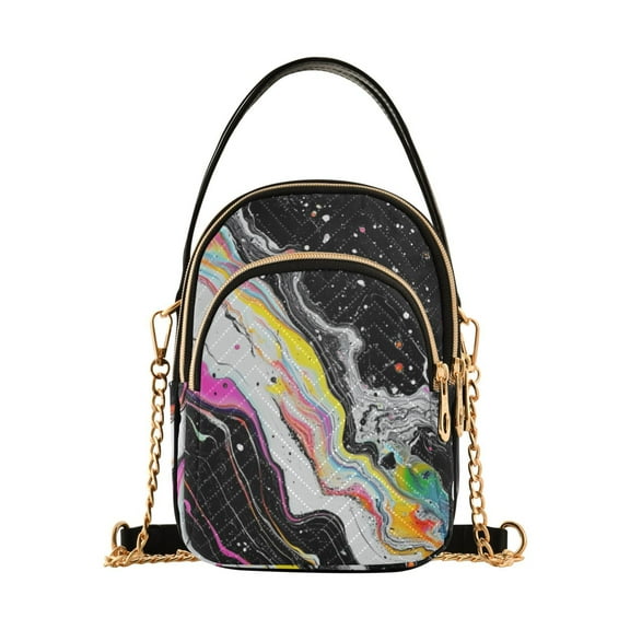FORMRS Crossbody Bag for Women Quilted Travel Shoulder Cell Phone Purse with Chain Strap Handbag, Colorful White
