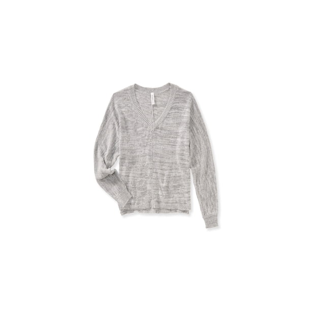 Aeropostale Dolman suéter con cuello en V para mujer, gris, pequeño
