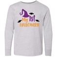 thumbnail image 3 of Inktastic My First Halloween, Witch Hat, Bats - Purple Black Long Sleeve Youth T-Shirt, 3 of 5