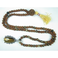 Mogul Tassel Necklace Tiger Eye Harmonious Balanced Rudraksha Prayer Mala Rosary Beads